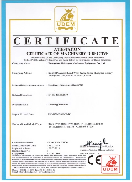 China Zhengzhou Hanyun Construction Machinery Co.,Ltd Certificações